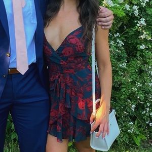 Worn once! Selfie Leslie blue red flower mini tie dress
